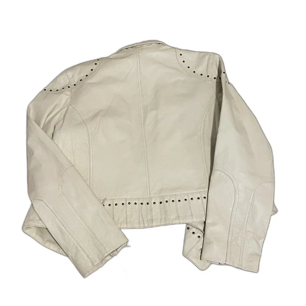 BOSTON PROPER WHITE LEATHER MOTO JACKET WITH STUDS SIZE LARGE - Picture 6 of 11